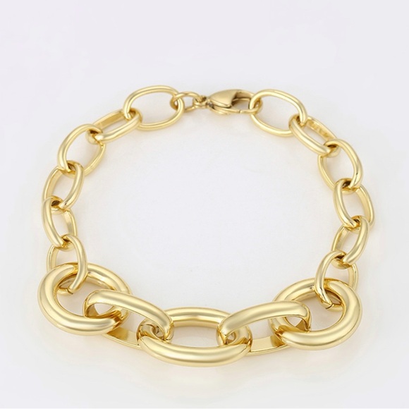 Chunky Chain Bracelet 14k Gold Plated Luxury Jewelry - Picture 2 of 8